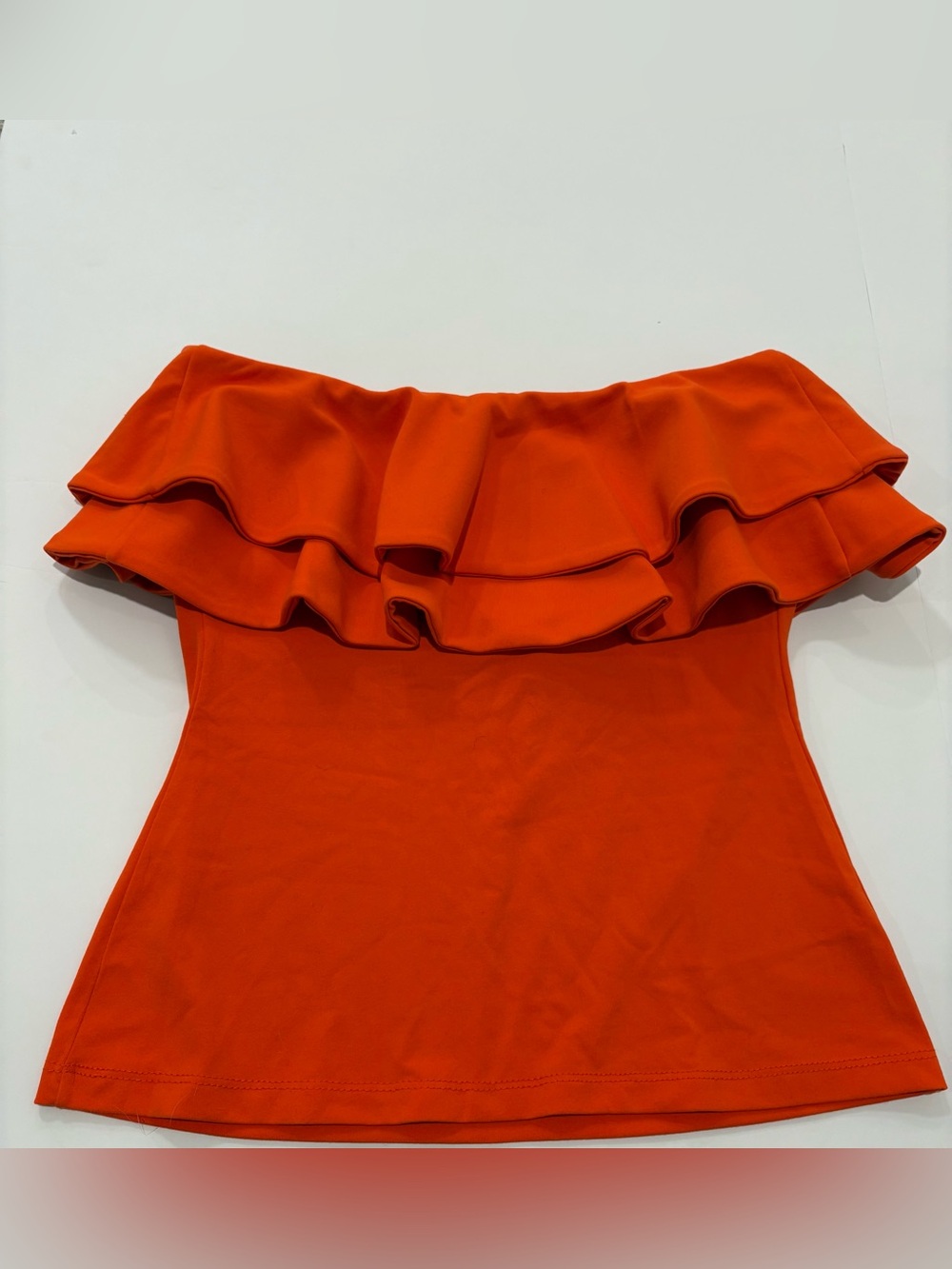 Susana Monaco Bright Orange Ruffle Strapless Top Large